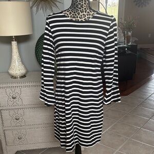 Black & White Striped Crewneck Women's Dress